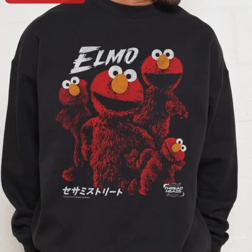 Elmo Sesame Street Crewneck Sweatshirt Vintage Distressed Red Graphic Pullover