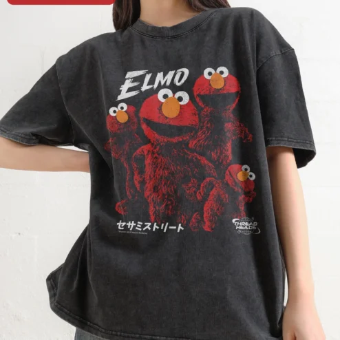 Elmo Sesame Street Graphic Tee Vintage Japanese Streetwear Acid Wash T-Shirt