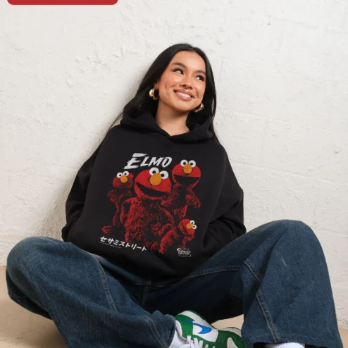 Elmo Sesame Street Vintage Distressed Hoodie Japanese Text Y2K Streetwear Pullover