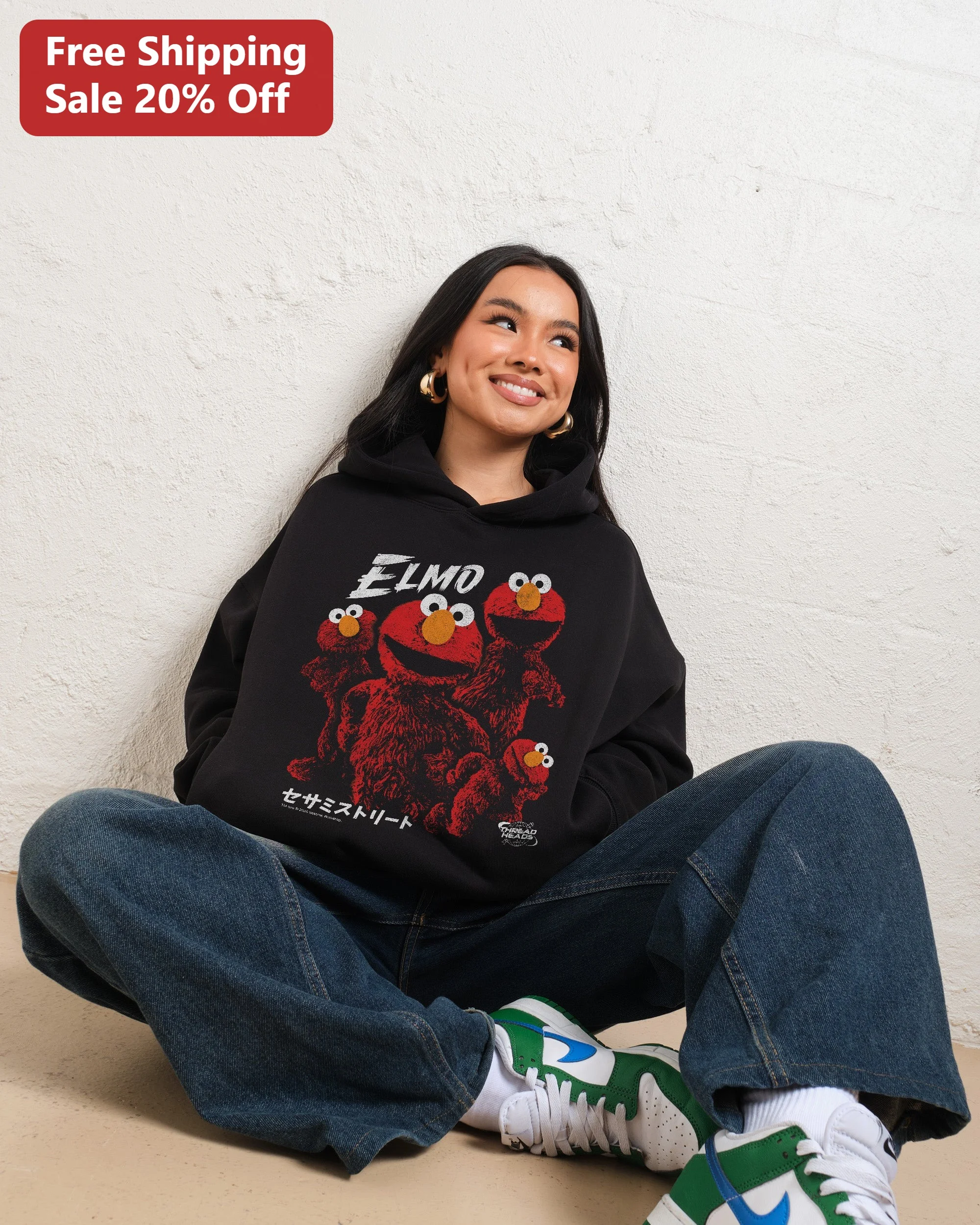 Elmo Sesame Street Vintage Distressed Hoodie Japanese Text Y2K Streetwear Pullover