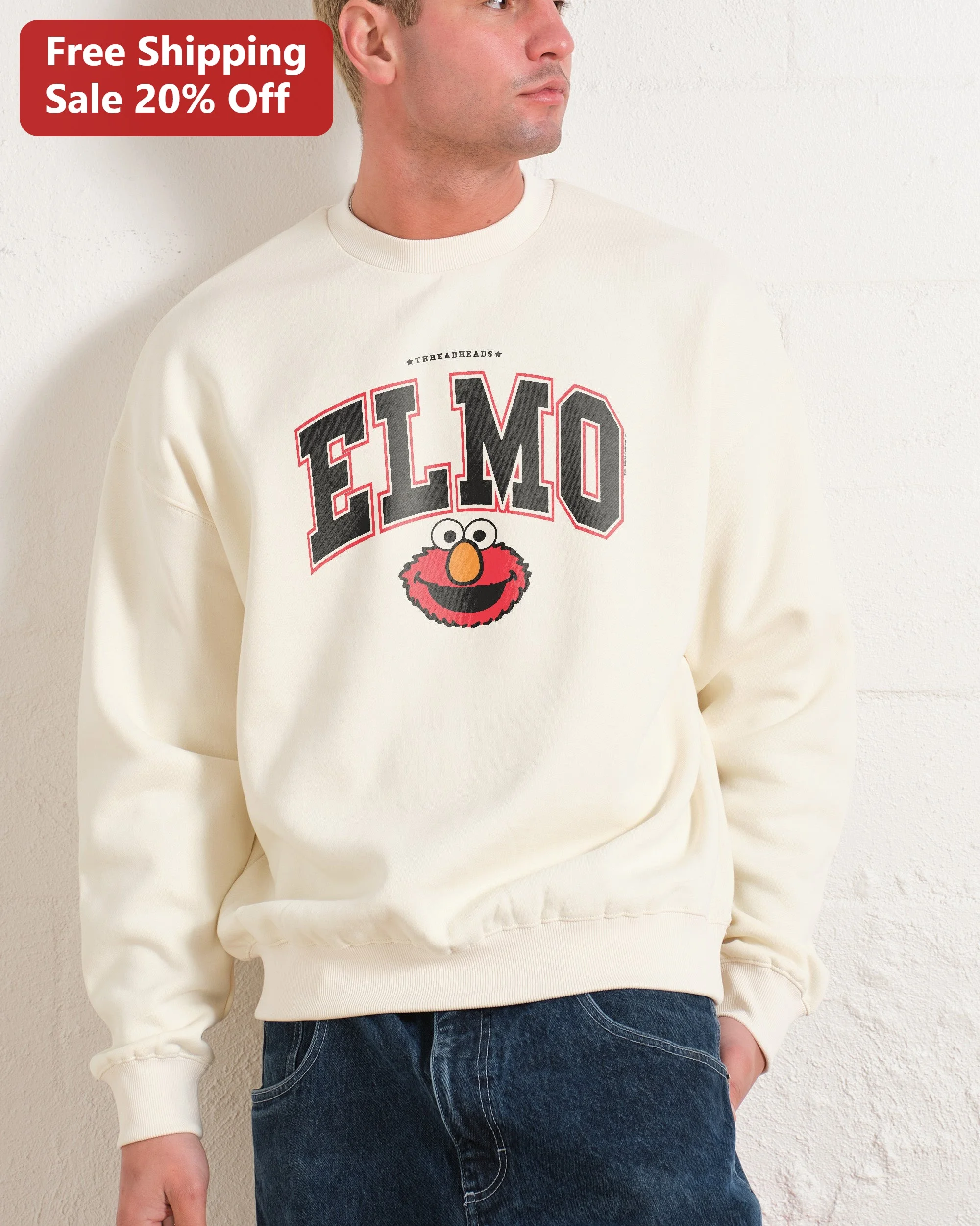 Elmo Sweatshirt Vintage Collegiate Sesame Street Crewneck Pullover for Adults and Kids