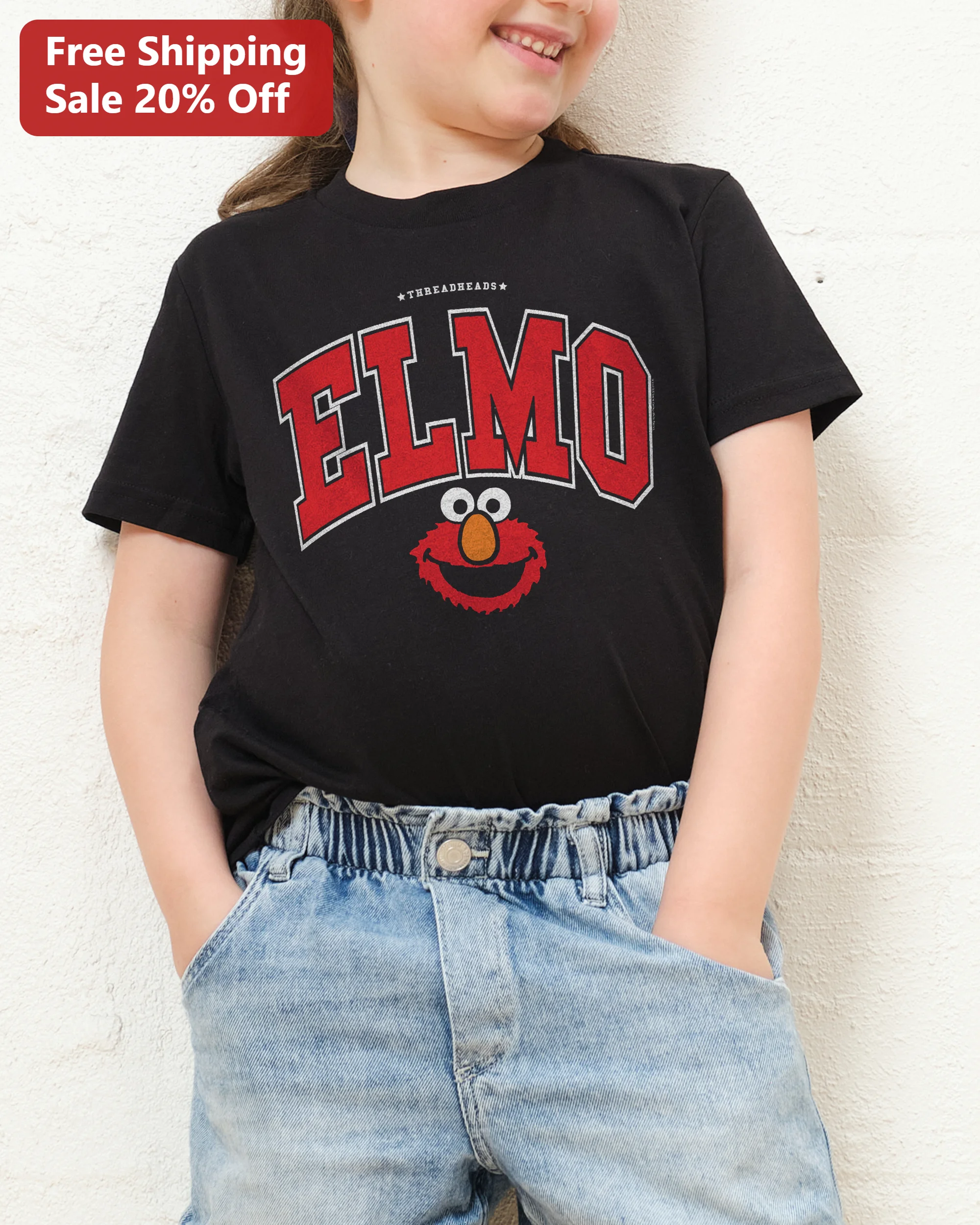 Elmo Vintage College Arch Graphic Tee for Kids Sesame Street Muppet Shirt