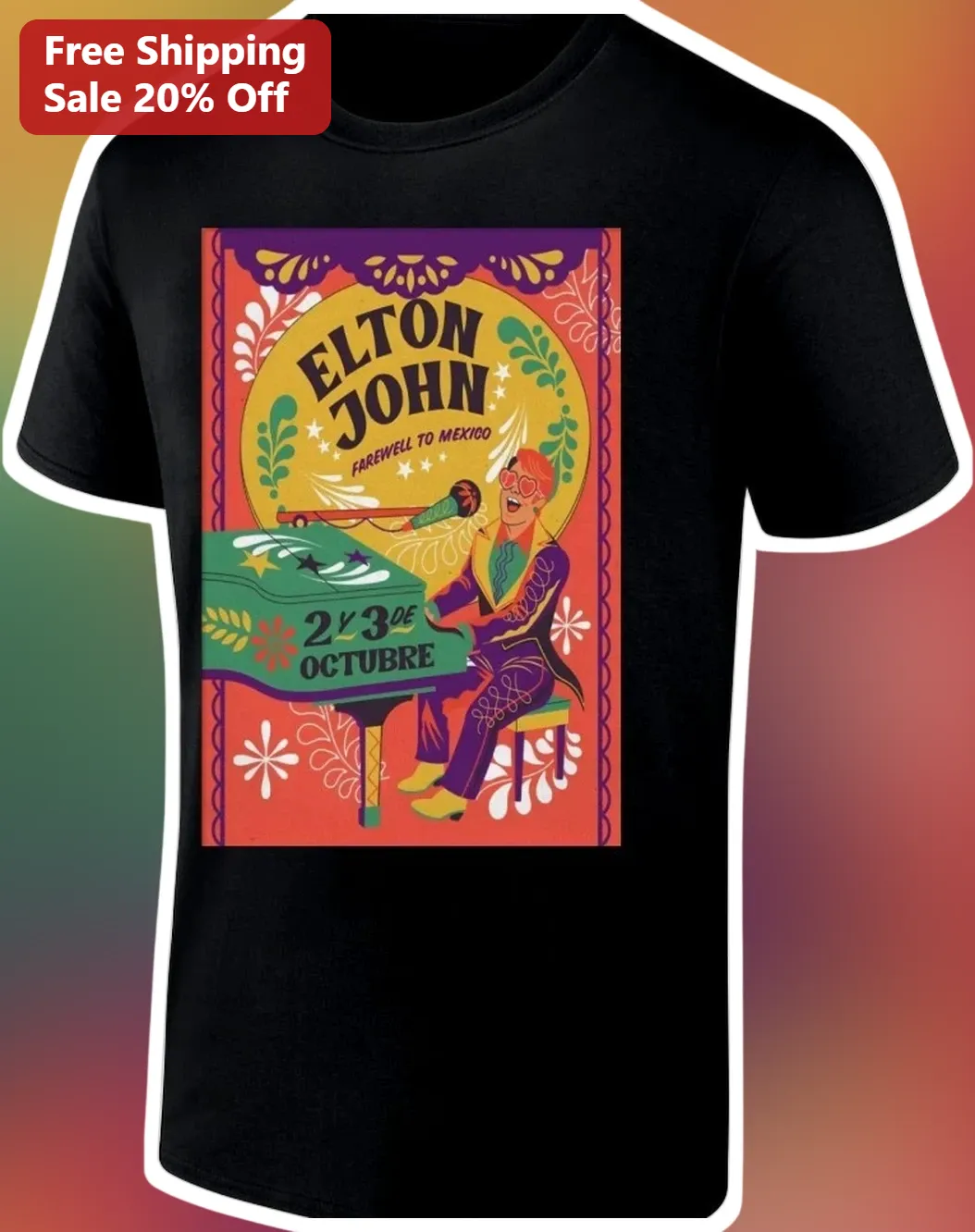 Elton John Farewell To Mexico Vintage Concert Poster Graphic Tee