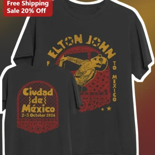 Elton John To Mexico Ciudad De México Tour Graphic Tee Vintage Concert Merch