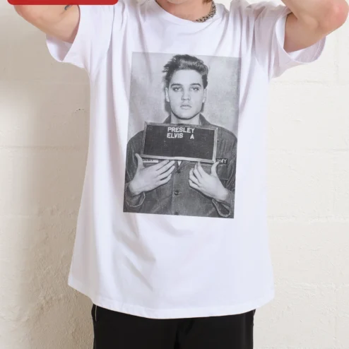 Elvis Presley Vintage Mugshot Graphic Tee Black and White Rock Icon Shirt