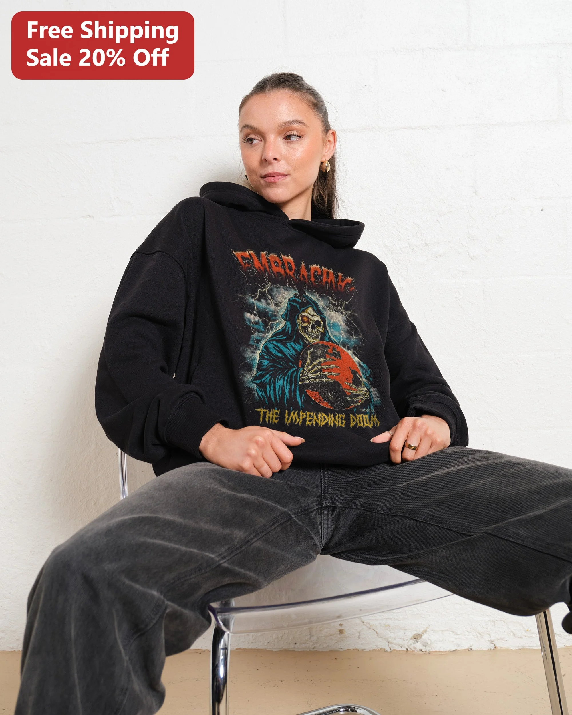 Embrace The Impending Doom Hoodie Vintage Metal Grim Reaper Graphic Dark Alternative Streetwear Gift For Men Women