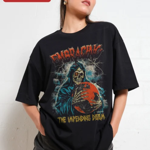 Embracing The Impending Doom Tee Grim Reaper Heavy Metal Gothic Dark Humor Shirt