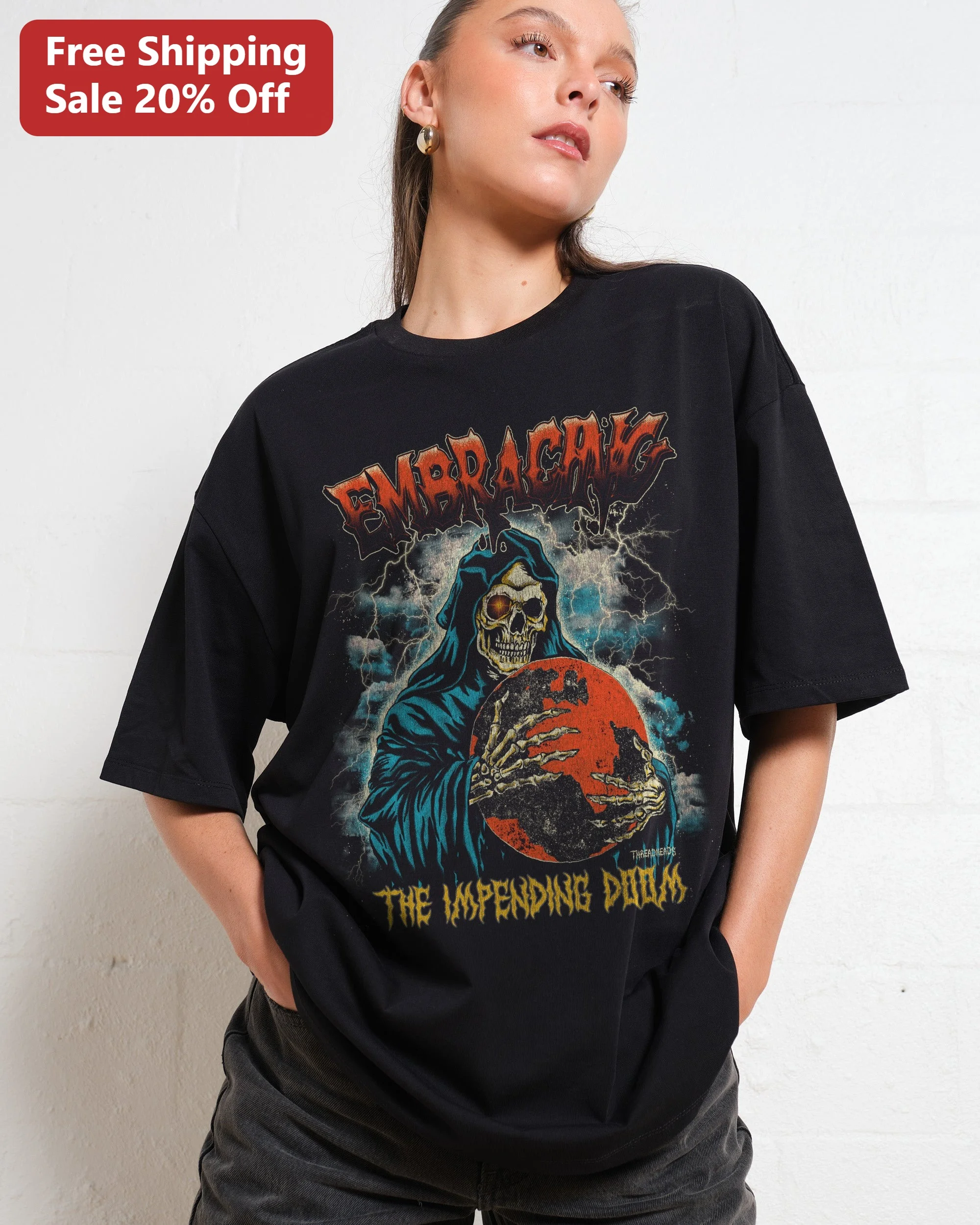Embracing The Impending Doom Tee Grim Reaper Heavy Metal Gothic Dark Humor Shirt