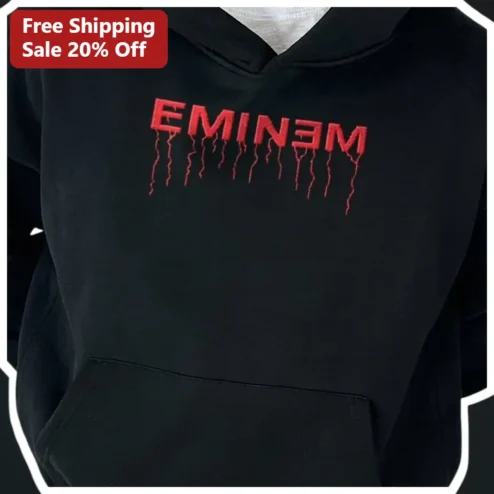 EMINƎM Backwards Logo Hoodie Red Embroidery Hip Hop Streetwear Pullover