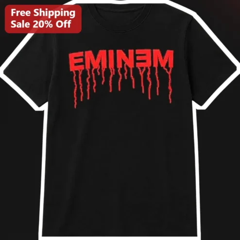 Eminem Graphic Tee Black Red Drip Font Horrorcore Hip Hop Rap Fan Merch