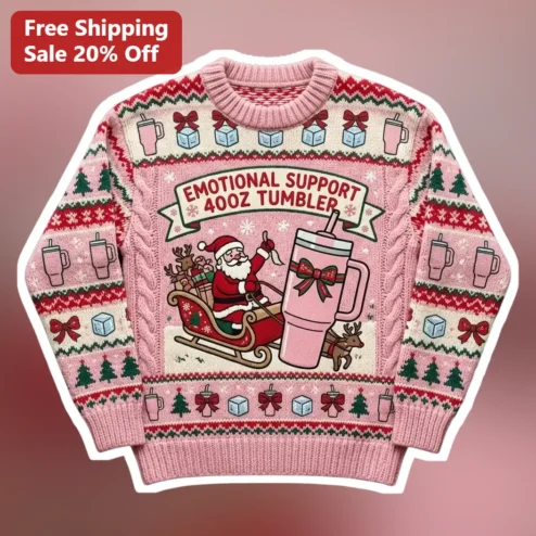 Emotional Support 40oz Tumbler Ugly Christmas Sweater Santa Claus Holiday Gift