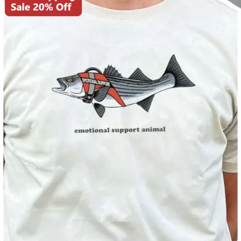 Emotional Support Animal Bass Fish Funny Graphic Tee for Anglers