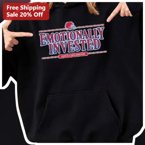 Emotionally Invested Since Childhood Hoodie Funny Football Fan Gift Retro Varsity Style Black Pullover