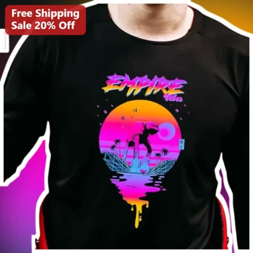 Empire Vibes Vaporwave Synthwave Sunset Tee Retro 80s Neon Palm Tree Graphic T-Shirt for Men Women