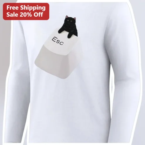 Esc Cat Keyboard Funny Programmer Long Sleeve Shirt Gift for Men Women