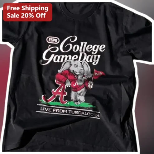 ESPN College GameDay Live From Tuscaloosa Big Al Alabama Crimson Tide Vintage Graphic Tee