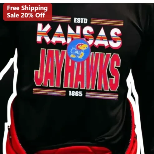 ESTD Kansas Jayhawks Long Sleeve Shirt Vintage KU College Fan Gear Retro Athletic Top