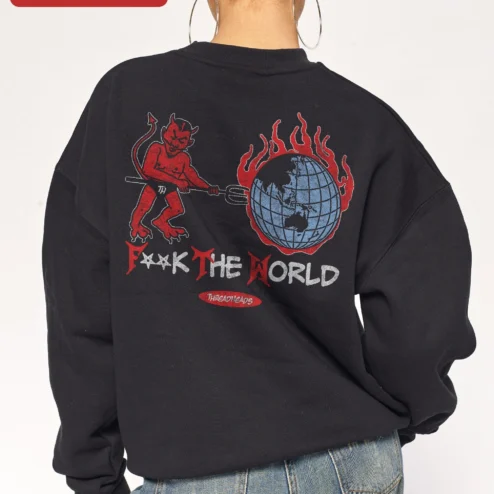 Customer in Chicago, Illinois wearing ETA Sweatshirt Black Crewneck with Red Embroidered Logo Streetwear Apparel
