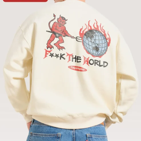 Close-up of ETA Sweatshirt Black Crewneck with Red Embroidered Logo Streetwear Apparel for streetwear fans in Chicago, Illinois