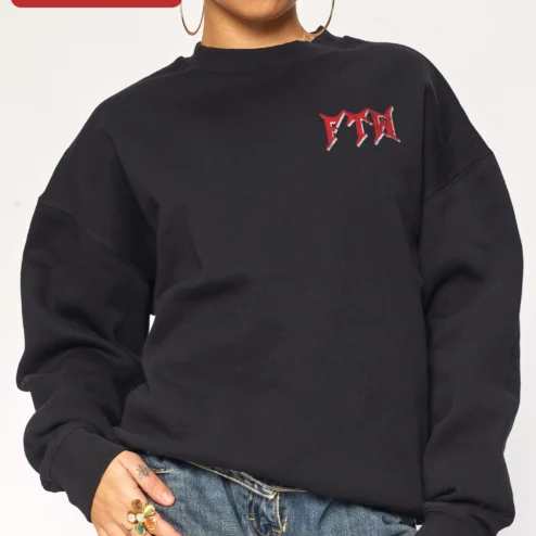 ETA Sweatshirt Black Crewneck with Red Embroidered Logo Streetwear Apparel
