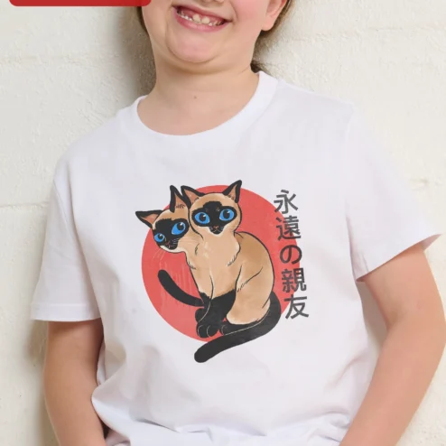 Eternal Best Friend Japanese Cat Graphic Tee Kawaii Siamese Friendship Shirt Gift