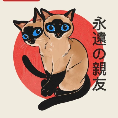 Eternal Best Friend Siamese Cats Tee Japanese Kawaii Friendship Gift Shirt on a hanger, ready to ship from Chicago, Illinois
