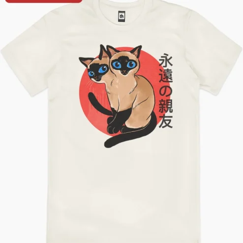 Customer in Chicago, Illinois wearing Eternal Best Friend Siamese Cats Tee Japanese Kawaii Friendship Gift Shirt