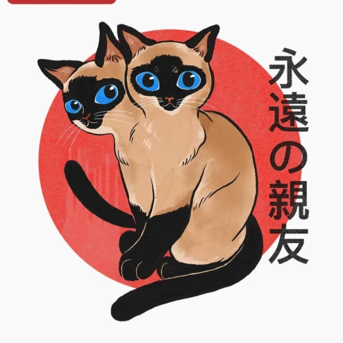 Eternal Best Friend Siamese Cats Tee Japanese Kawaii Friendship Gift Shirt