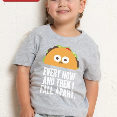 Every Now And Then I Fall Apart Sad Taco Kids Tee Funny Cartoon Food Pun Shirt