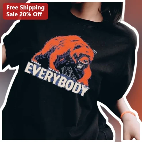 EVERYBODY Tee Vintage Grizzly Bear Graphic Distressed Rock Style Black T-Shirt