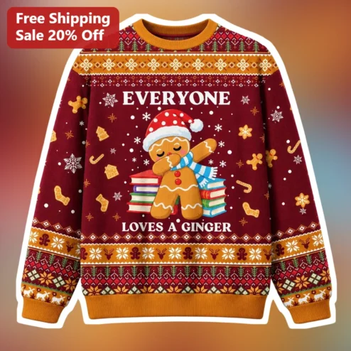 Everyone Loves A Ginger Ugly Christmas Sweater Funny Gingerbread Man Book Lover Gift