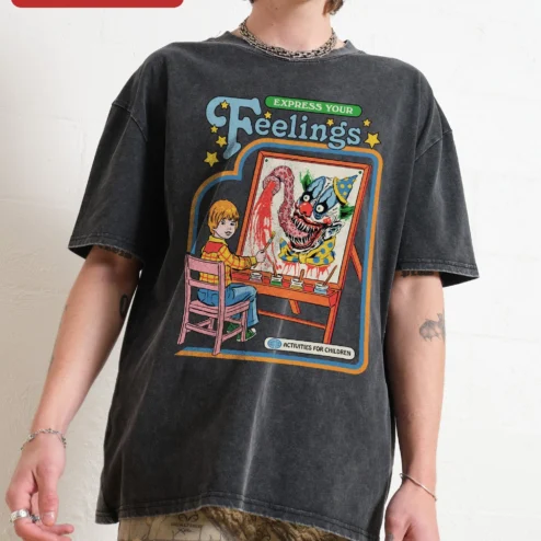 Express Your Feelings Activities For Children Retro Horror Clown Acid Wash Tee
