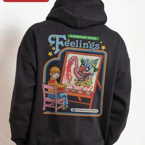 Close-up of Express Your Feelings Hoodie Retro Vintage Typography Mental Health Awareness Gift for Men for streetwear fans in Chicago, Illinois