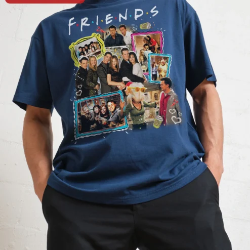 Close-up of F.R.I.E.N.D.S Cast Collage Graphic Tee Vintage Sitcom Pop Culture Shirt for Women Men for streetwear fans in Chicago, Illinois