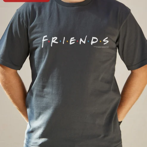F.R.I.E.N.D.S Logo Graphic Tee Vintage Sitcom Merch Pop Culture Gift for Women Men on a hanger, ready to ship from Chicago, Illinois