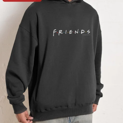 Customer in Chicago, Illinois wearing F.R.I.E.N.D.S. Logo Hoodie Friends TV Show Merch Unisex Pullover Sweatshirt