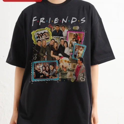 F·R·I·E·N·D·S Vintage Collage Graphic Tee Friends Cast Pop Culture Sitcom Shirt