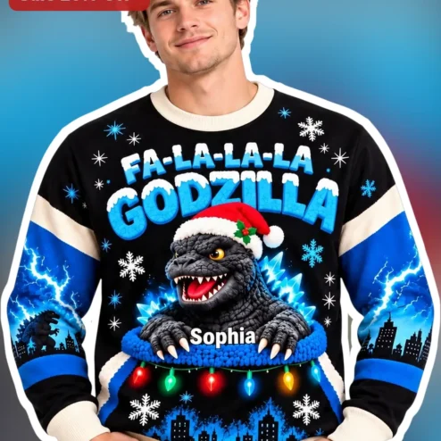FA-LA-LA-LA GODZILLA Ugly Christmas Sweater Sweatshirt Funny Holiday Gift for Men Women