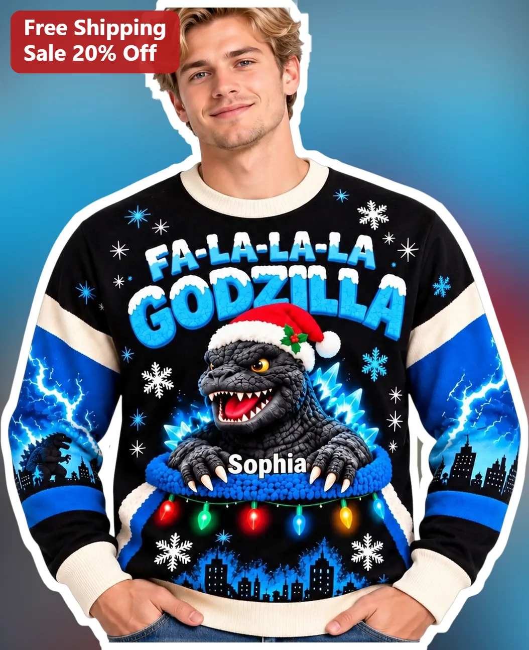 FA-LA-LA-LA GODZILLA Ugly Christmas Sweater Sweatshirt Funny Holiday Gift for Men Women