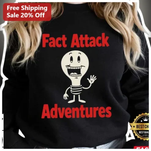 Fact Attack Adventures Sweatshirt Retro Cartoon Lightbulb Educational Humor Gift for Teachers Students