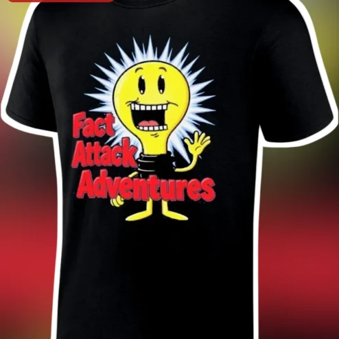 Fact Attack Adventures Tee Cartoon Lightbulb Educational Humor Shirt for Teachers Students