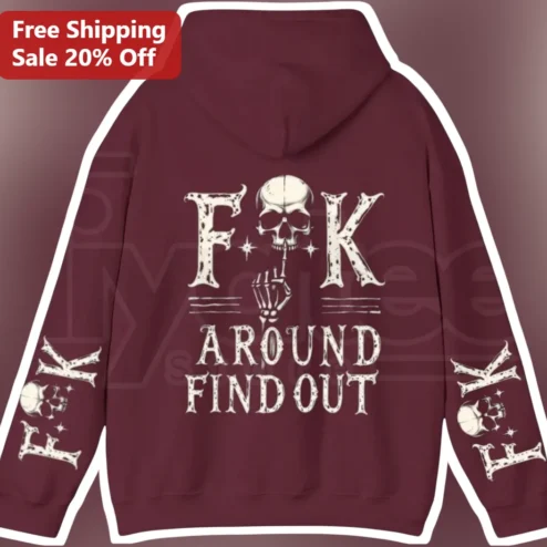 FAFO F**K AROUND FIND OUT Hoodie Skull Skeleton Hand Distressed Gothic Streetwear