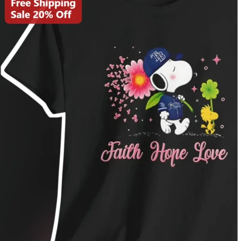 Faith Hope Love Snoopy Tampa Bay Rays Tee Christian Baseball Fan Gift
