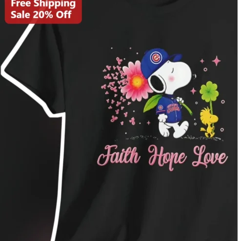 Faith Hope Love Snoopy Tee Chicago Cubs Breast Cancer Awareness Gift
