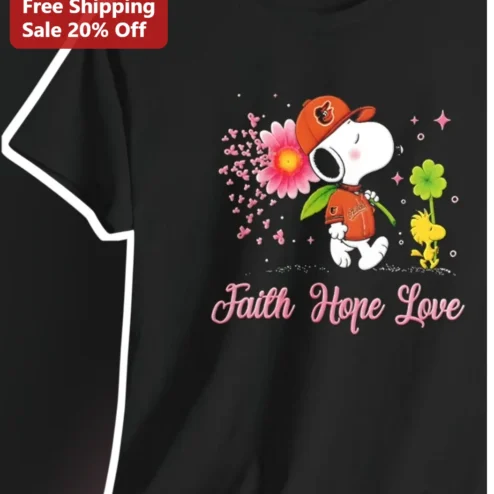 Faith Hope Love Snoopy Tee Cute Peanuts Cartoon Graphic Shirt for Women Men Christian Gift