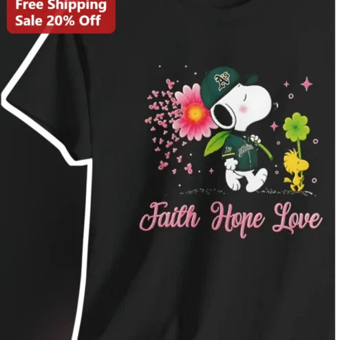 Faith Hope Love Snoopy Tee Peanuts Woodstock A's Baseball Christian Gift