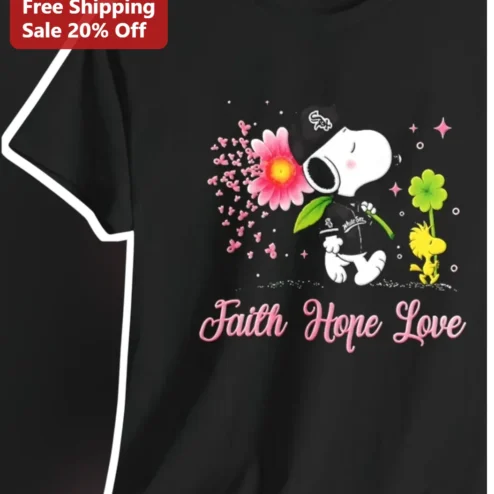 Faith Hope Love Snoopy Tee Peanuts Woodstock Inspirational Graphic Shirt