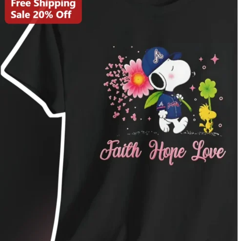 Faith Hope Love Tee Snoopy Atlanta Braves Breast Cancer Awareness Gift