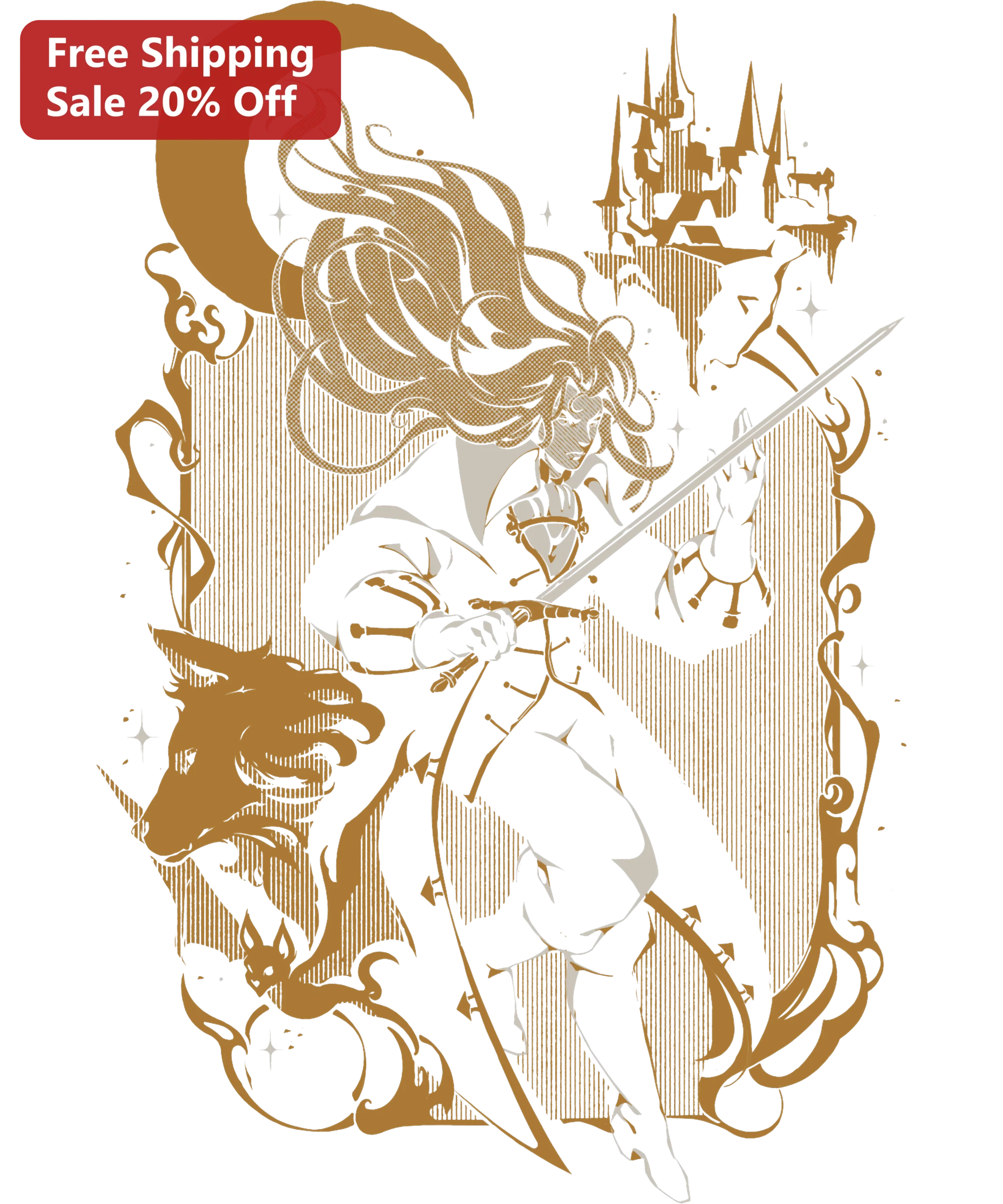 Fantasy Anime Swordswoman Tee Dark Gothic Warrior Graphic T-Shirt for Women Men