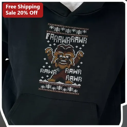 FARAWRAWA Chewbacca Pixel Art Ugly Christmas Sweater Hoodie Funny Star Wars Holiday Gift